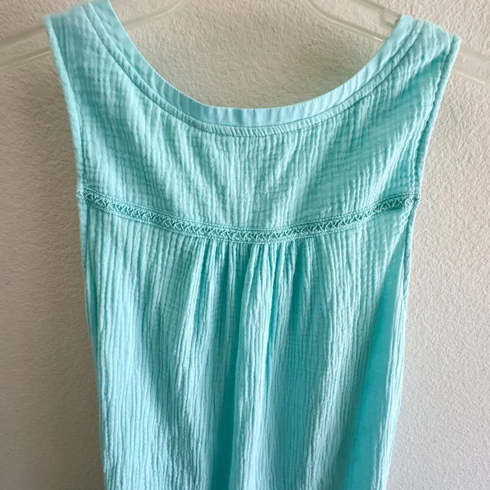 Soft Surroundings Beach Bound Tank Aqua Blue Small Crinkle Cotton Top S 2ER69
